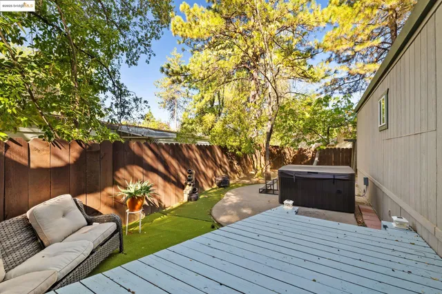 a deck view with a seating space