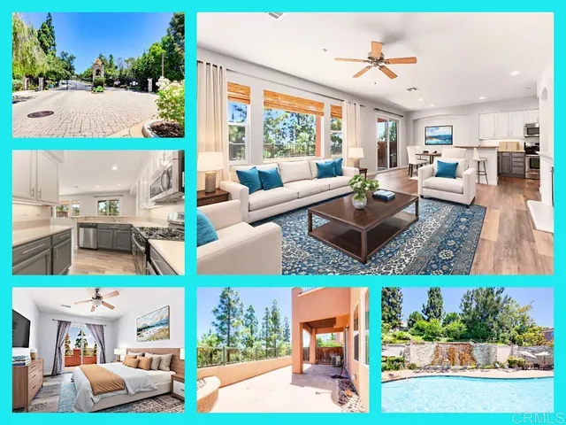 an aerial view of a living room and kitchen