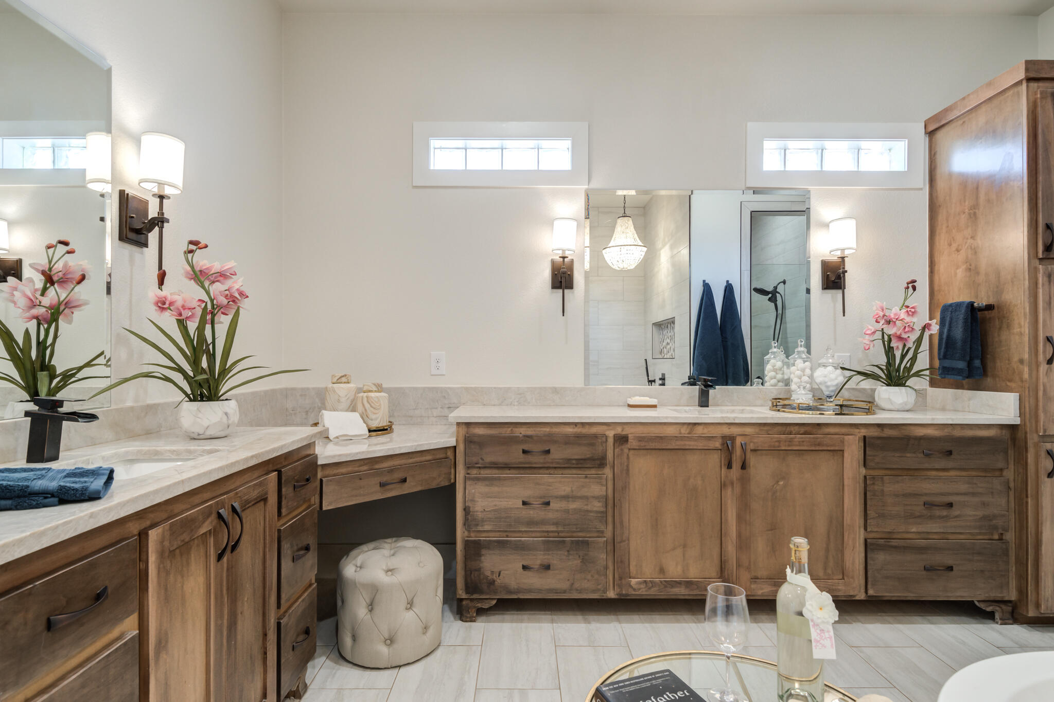 4801 118th Street Lubbock, TX 79424 - Photo 44 of 74 a bathroom with a granite countertop sink and a mirror