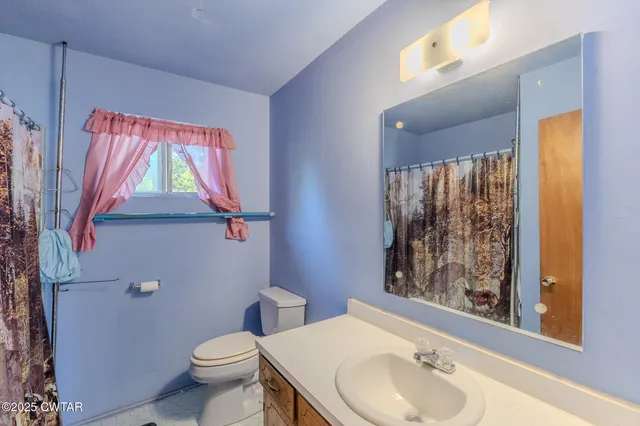 a bathroom with a sink toilet and window