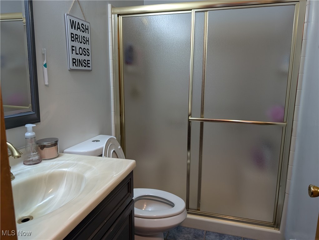 46136 Carlisle Road Lisbon, OH 44432 - Photo 48 of 48 Bathroom with vanity, toilet, and a shower with shower door