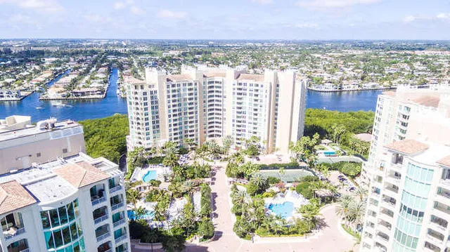 a view of city with tall buildings