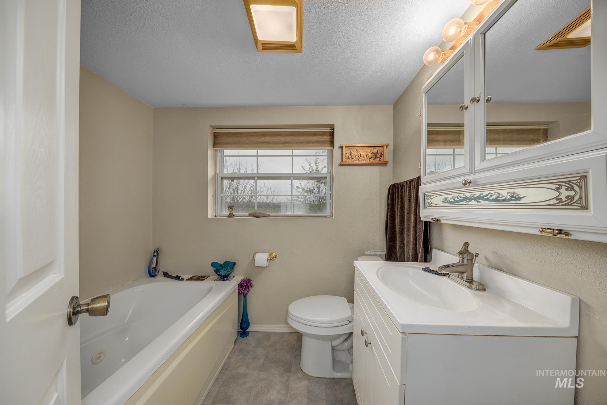 1363 Ross Road Weiser, ID 83672 - Photo 21 of 47 Bathroom featuring a bath, vanity, and a textured ceiling