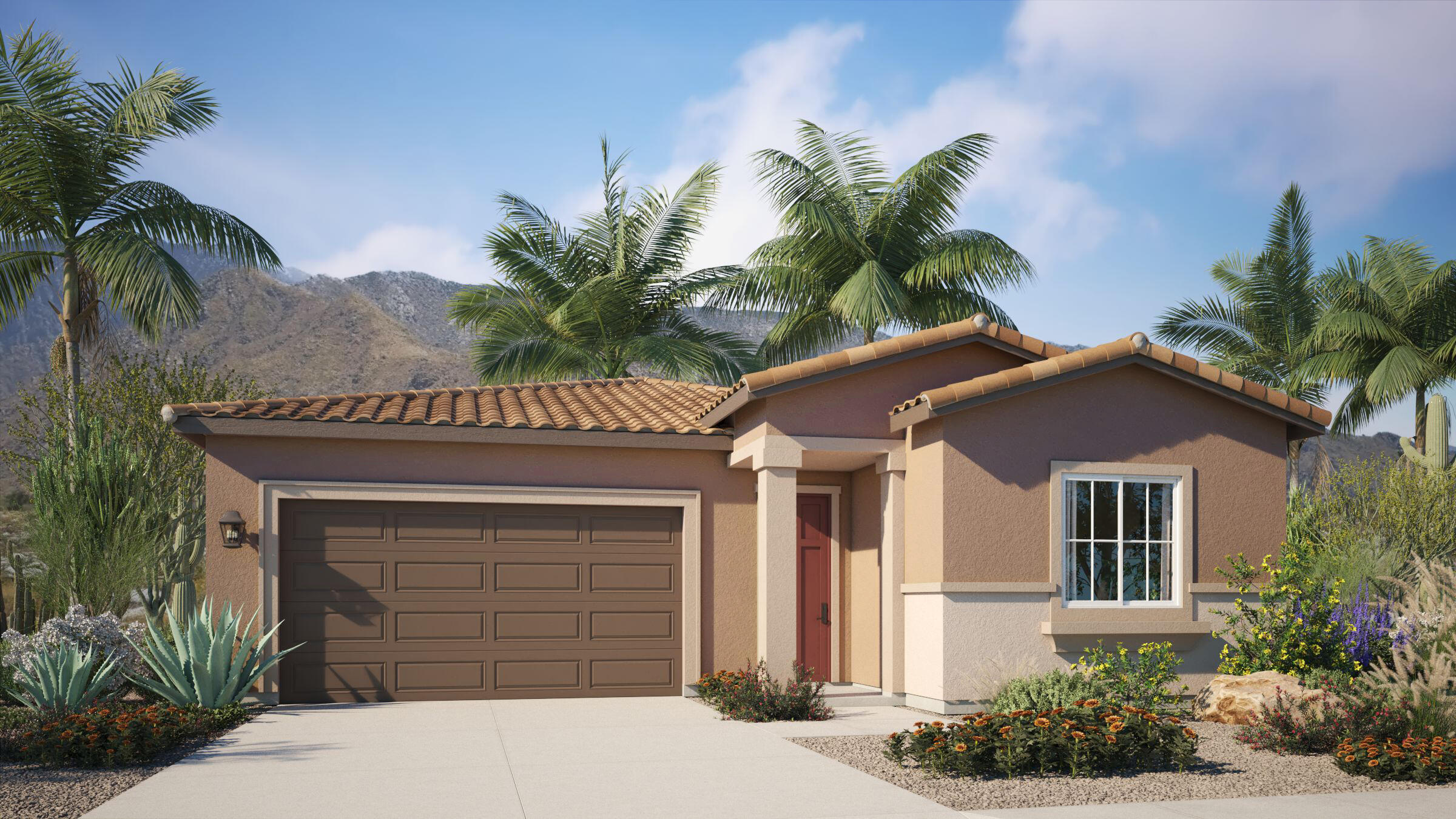 a front view of a house with a garage