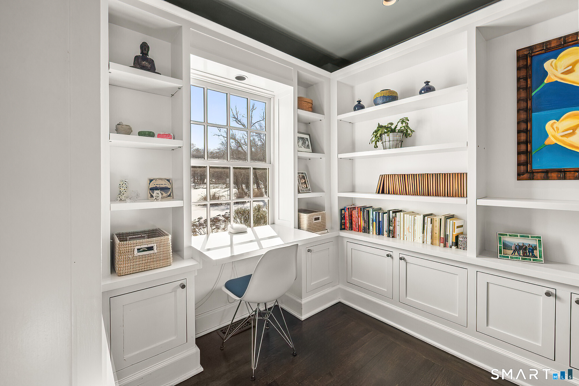 77 Golf Lane Ridgefield, CT 06877 - Photo 23 of 41 Study with custom built-ins and view of the expansive backyard.