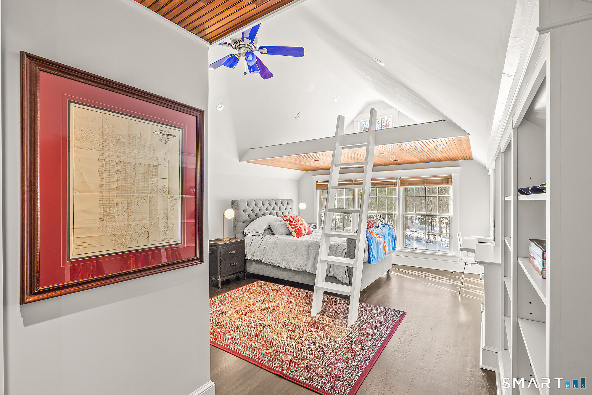 77 Golf Lane Ridgefield, CT 06877 - Photo 26 of 41 Bedroom with loft, custom built-ins, and ensuite bathroom.
