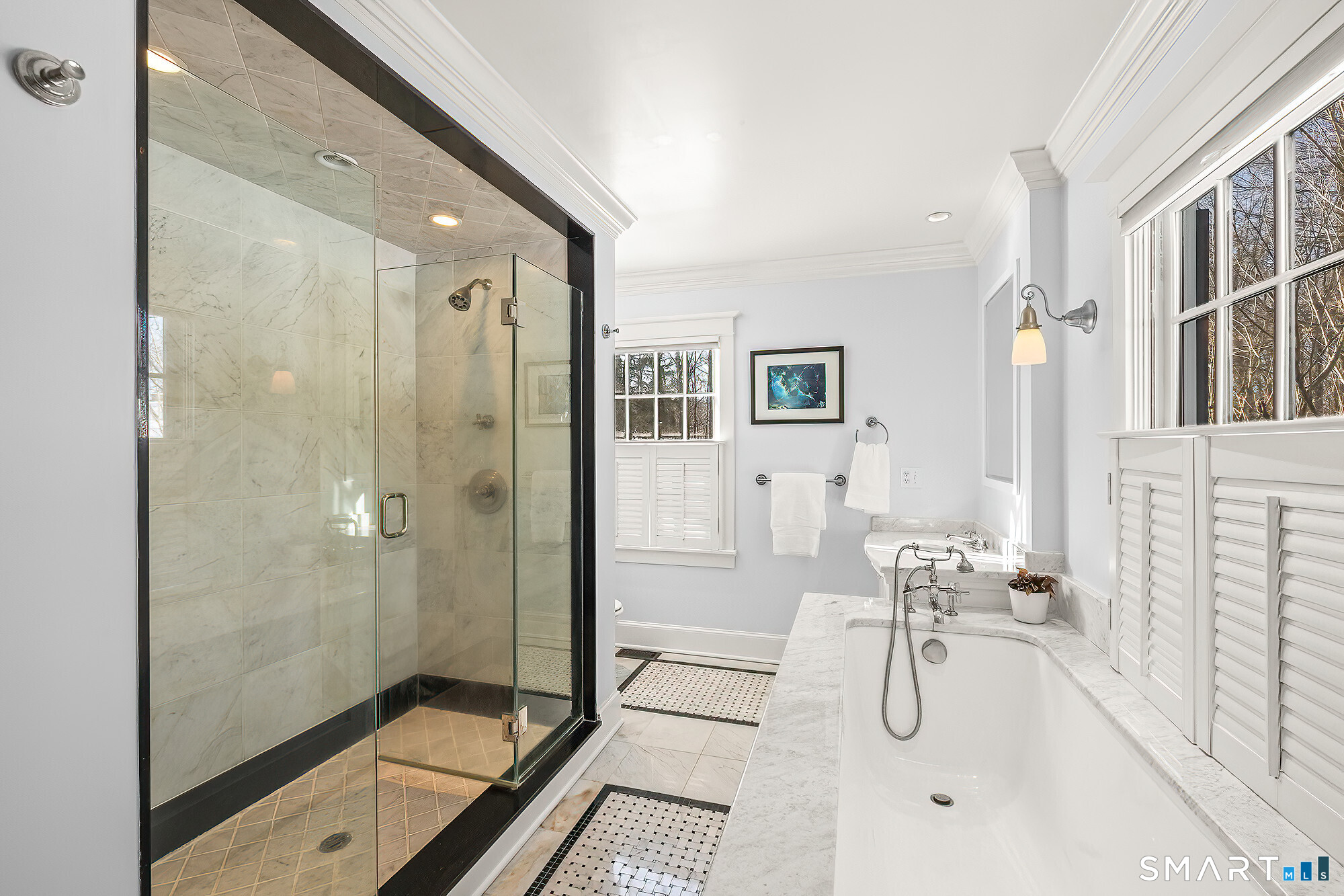 77 Golf Lane Ridgefield, CT 06877 - Photo 9 of 41 Marble bathroom with soaking tub and 2 separate vanities.