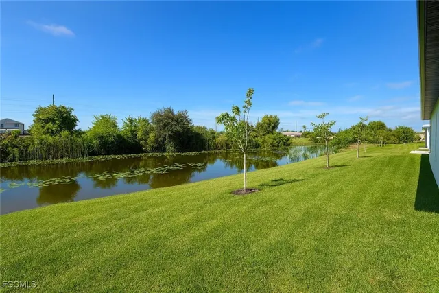 a view of a garden with swimming pool