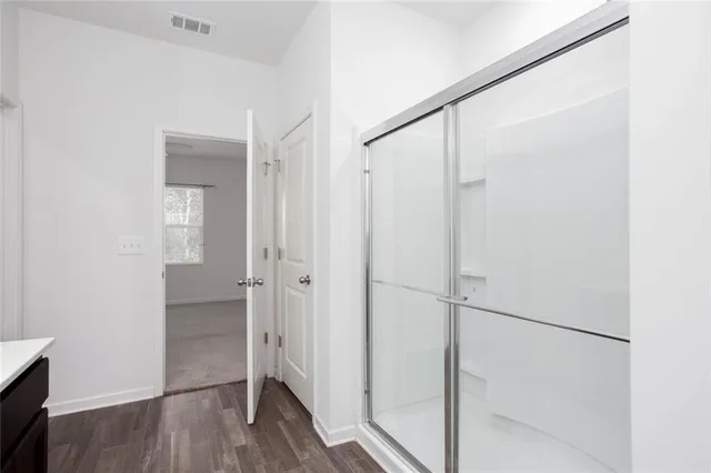 a view of a room with racks on the wall