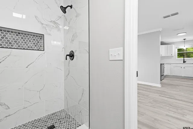 a bathroom with a shower