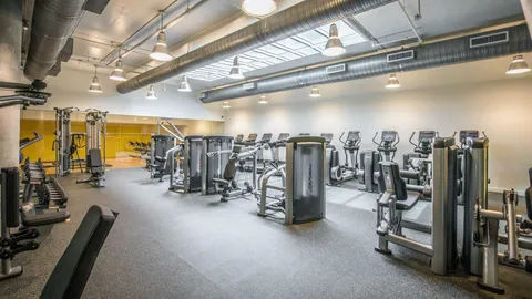 a view of a room with gym equipment