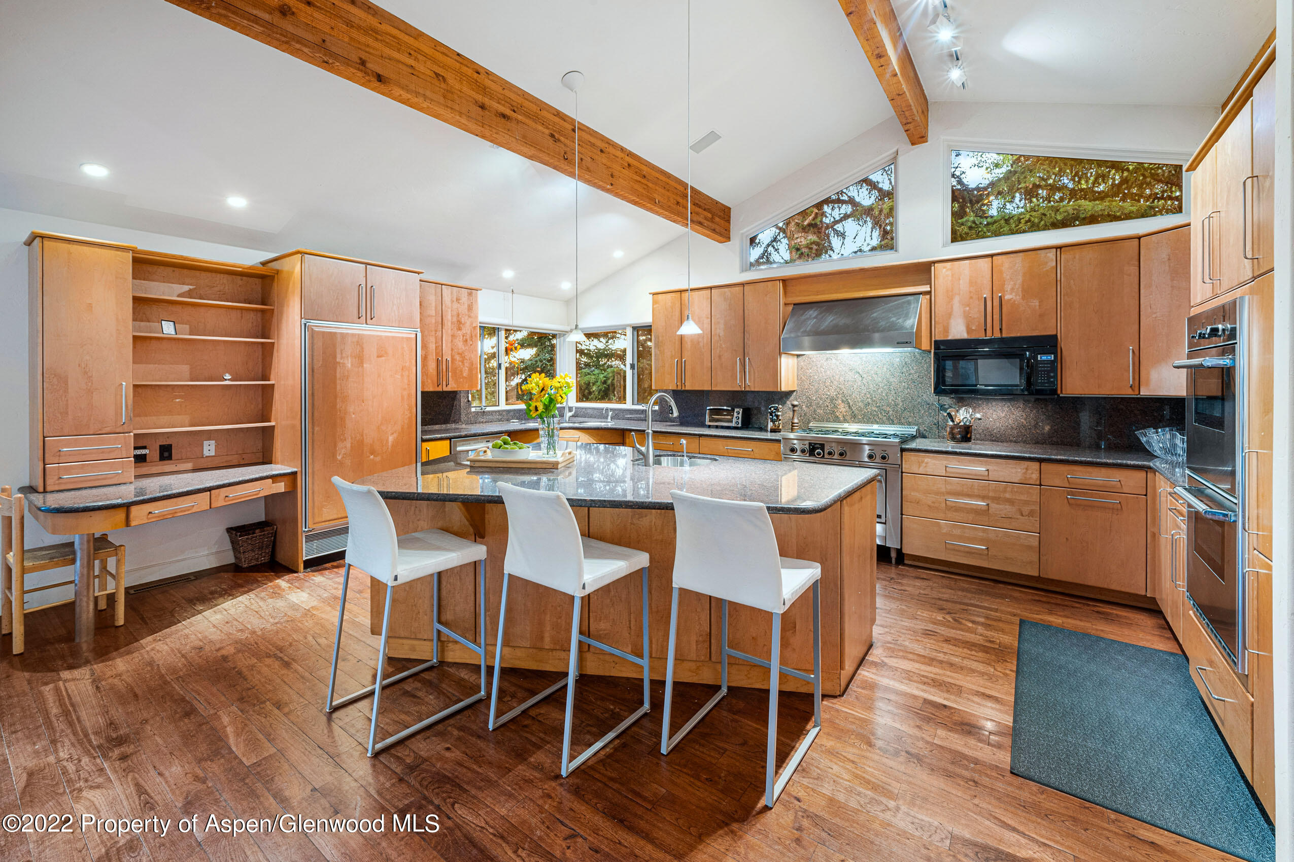 61 Primrose Path Aspen, CO 81611 - Photo 40 of 48 a kitchen with stainless steel appliances kitchen island granite countertop a sink and cabinets