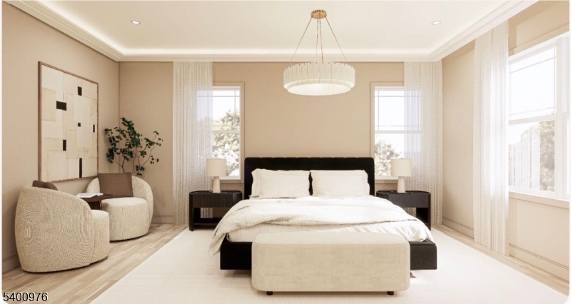 43 Orchard Road Florham Park, NJ 07932 - Photo 26 of 36 a bedroom with a bed and a chandelier