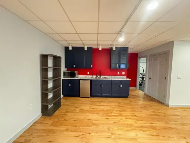 a view of a room with shelves