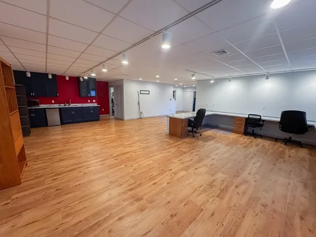 a view of a room with shelves