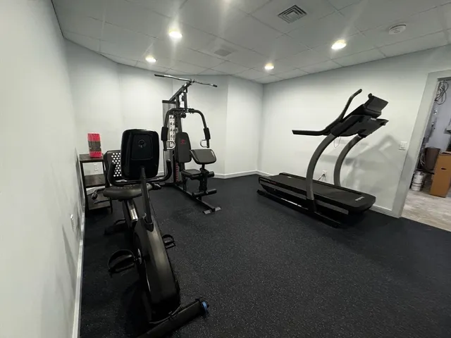 a room with gym equipment