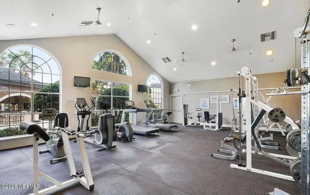 a view of a room with gym equipment