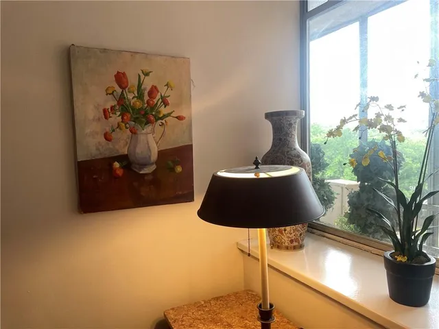 a lamp on a table in a room