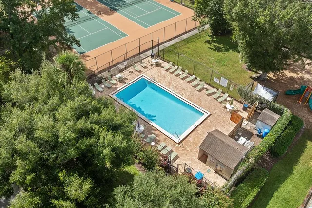 an aerial view of a house