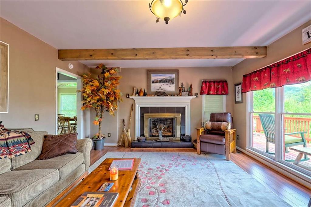 995 Glassy Mountain Road Hiawassee, GA 30546 - Photo 12 of 87 a living room with furniture and a fireplace