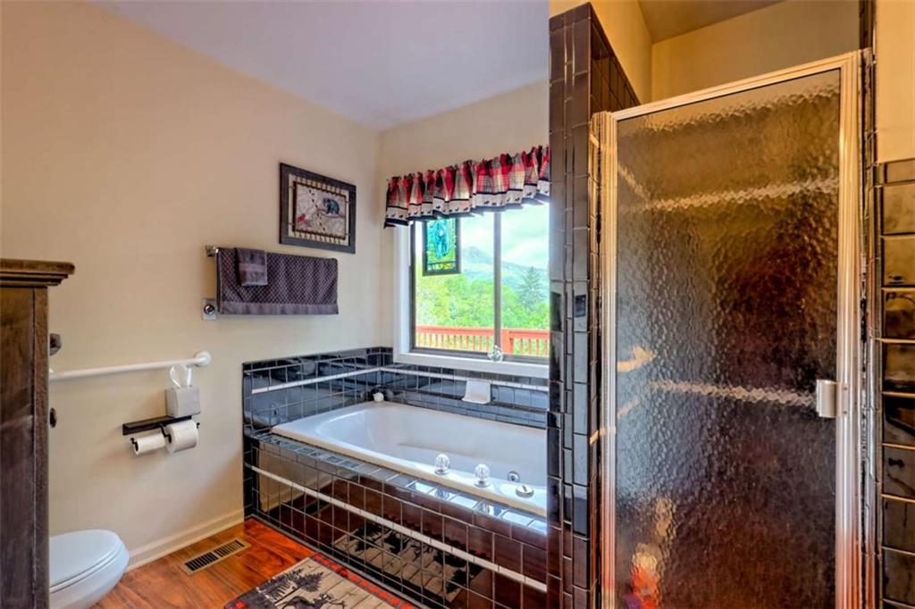 995 Glassy Mountain Road Hiawassee, GA 30546 - Photo 42 of 87 a bathroom with a bathtub and a shower