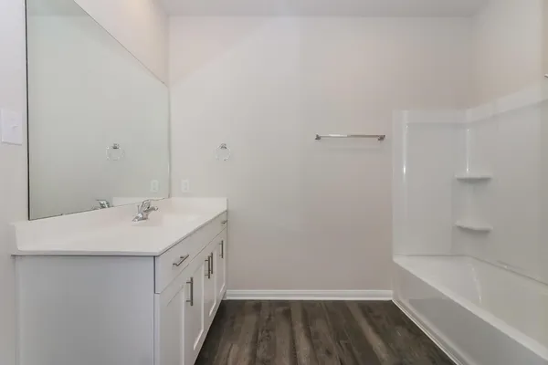 a bathroom with a bathtub
