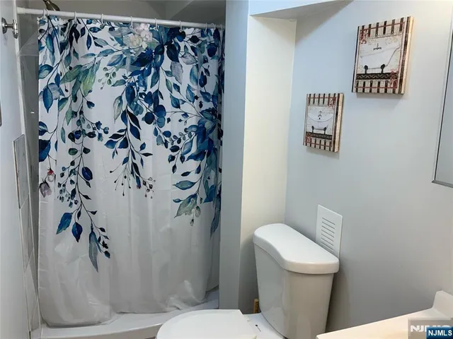 a white toilet sitting next to a shower curtain