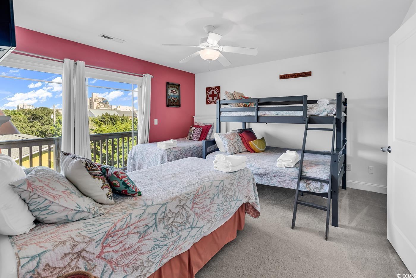 124 B Vista Drive Murrells Inlet, SC 29576 - Photo 22 of 38 Bedroom featuring light colored carpet, ceiling fan, and access to outside