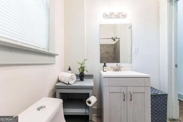 a bathroom with a sink toilet and vanity