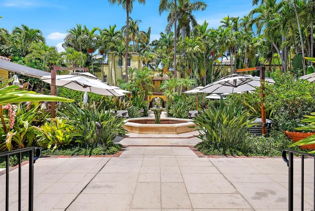 a view of swimming pool with lawn chairs and a potted plant