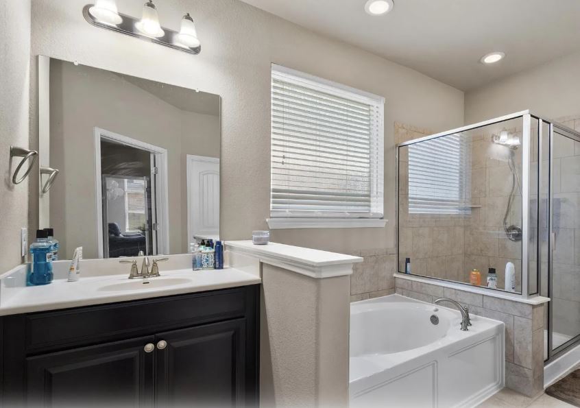 2781 Santa Ana Lane Round Rock, TX 78665 - Photo 13 of 22 a bathroom with a bathtub a sink and a window