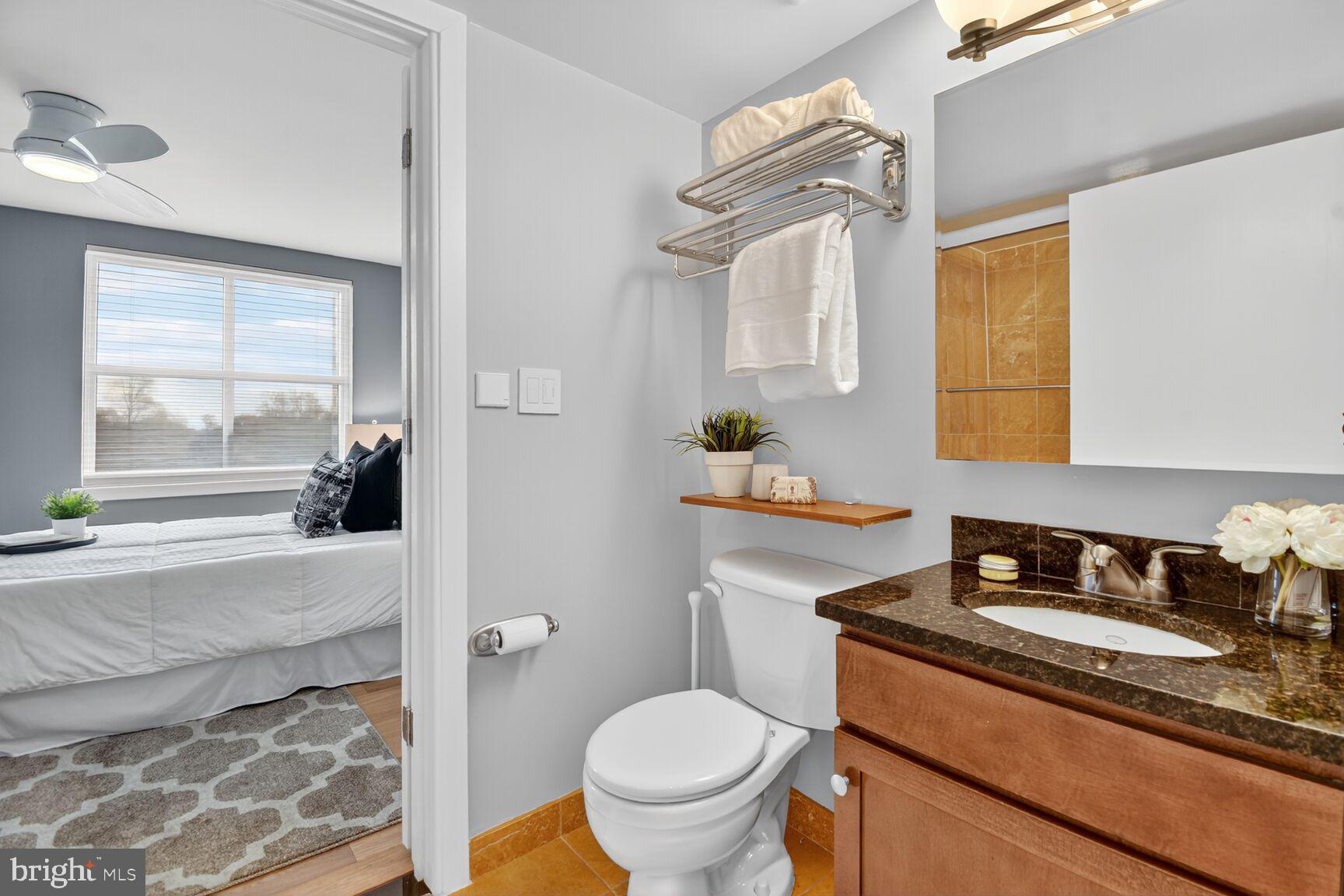 900 Bonifant Street, Unit D Silver Spring, MD 20910 - Photo 28 of 54 a bathroom with a granite countertop sink mirror vanity and toilet