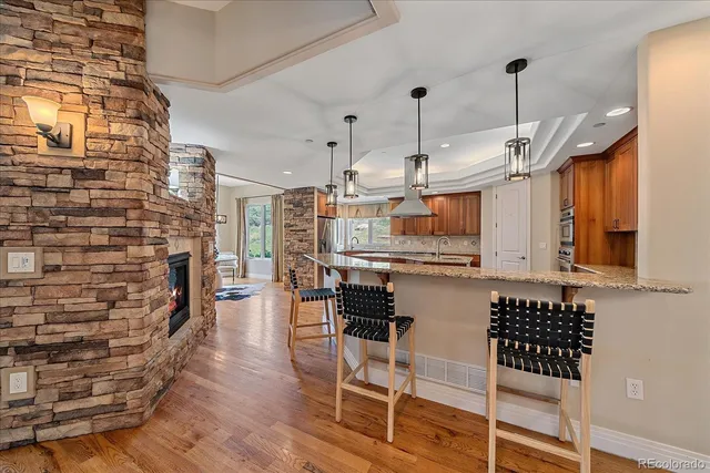 a open kitchen with breakfast area