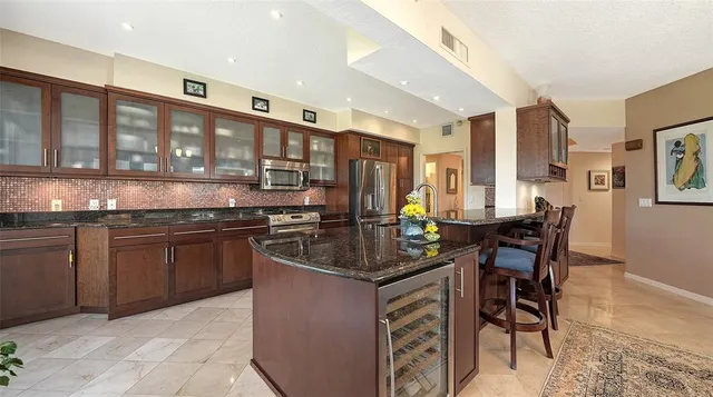 a view of a balcony with mountain view