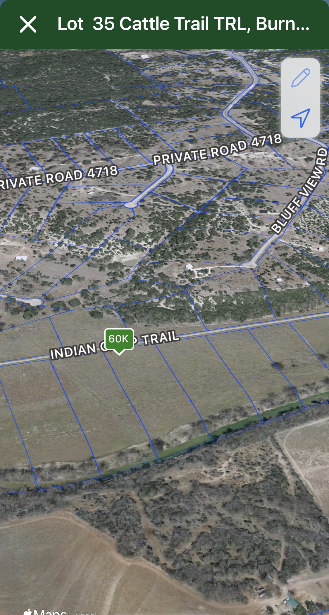 Lot 35 Cattle Trail Kempner, TX 76539 - Photo 20 of 20 An aerial map highlights property boundaries and access roads across the expansive countryside terrain.
