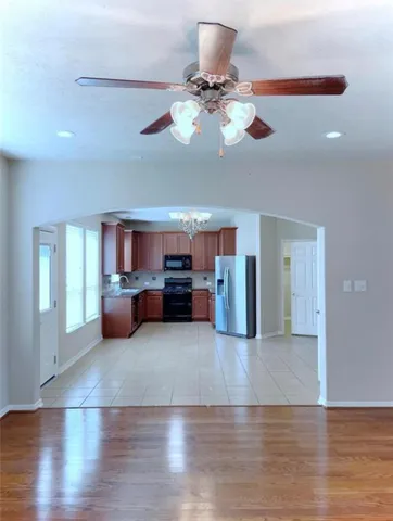 a view of a chandelier in a room