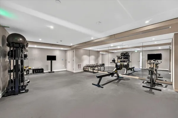a view of a room with gym equipment