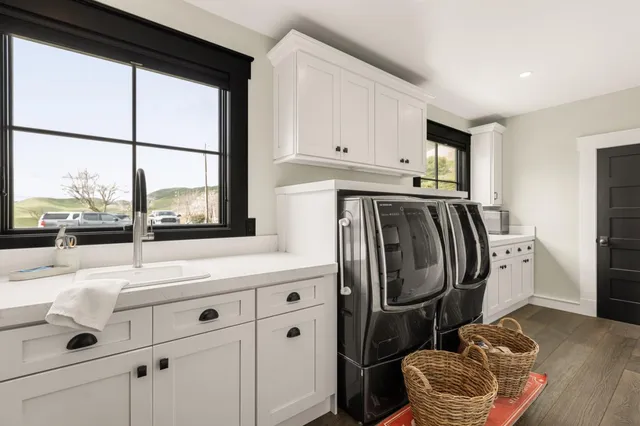 a view of a room with racks on the wall