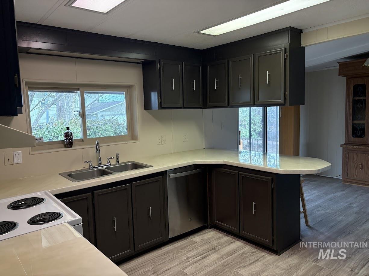 2015 6th Avenue, Unit 131A Clarkston, WA 99403 - Photo 9 of 26 Kitchen with a peninsula, dishwasher, light wood-style flooring, and healthy amount of natural light
