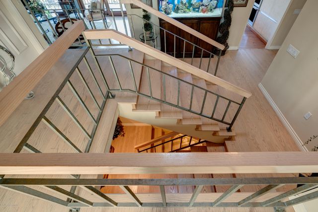 a view of an buildings with wooden stairs