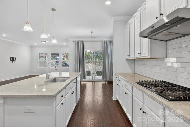 an open kitchen with a sink and dish washer