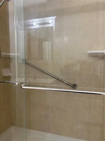 a close view of a bathroom shower