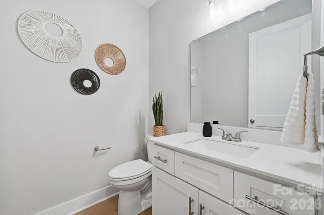 a bathroom with a sink vanity and toilet