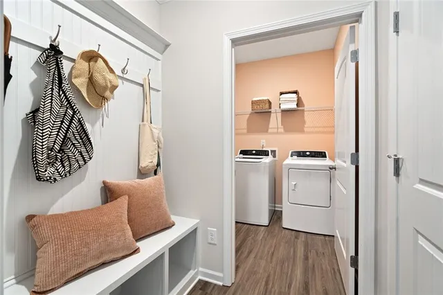 a utility room with dryer and washer