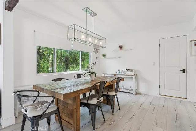 a view of a dining table and chairs in the room