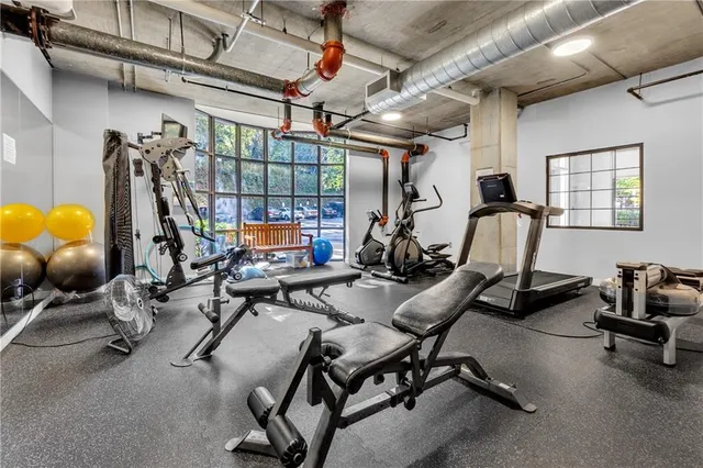 a view of a room with gym equipment