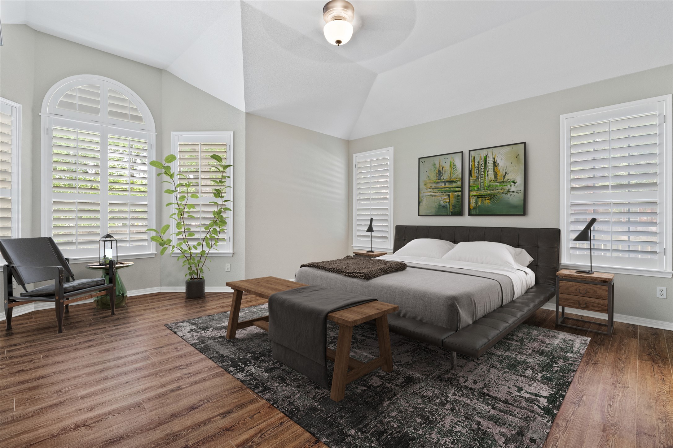 31000 Clearwater Court Georgetown, TX 78628 - Photo 28 of 39 Virtually staged primary bedoom with an abundance of windows, bay window reading area, and a door to the rear covered patio...