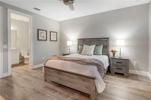 an aerial view of houses with yard