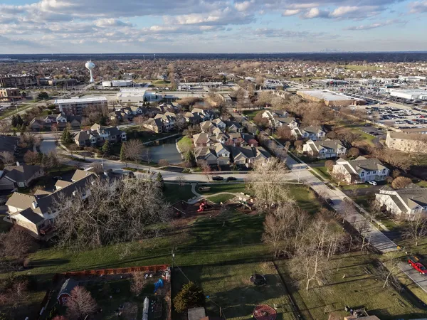 an aerial view of multiple house