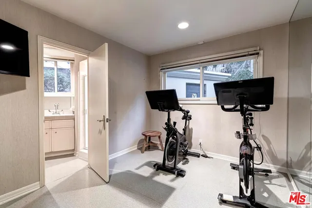 a view of a room with gym equipment
